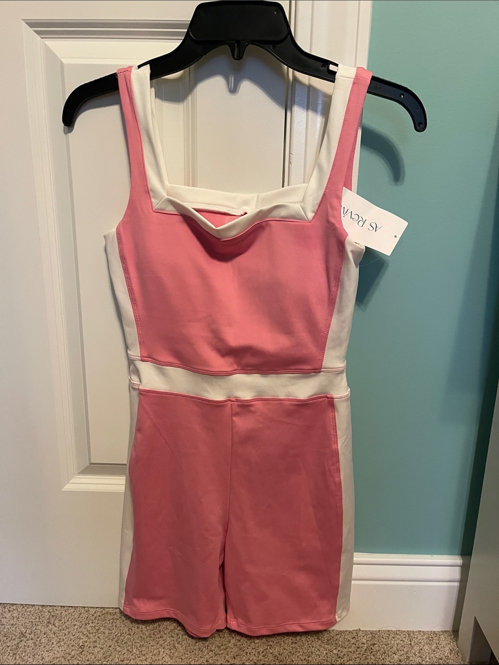 Pink & White Square-Neck Colorblock Romper by AS Rtw